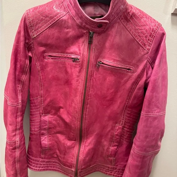 Danier Women’s Pink Genuine Leather Lambskin Bomber Motorcycle Jacket XS - Picture 3 of 8